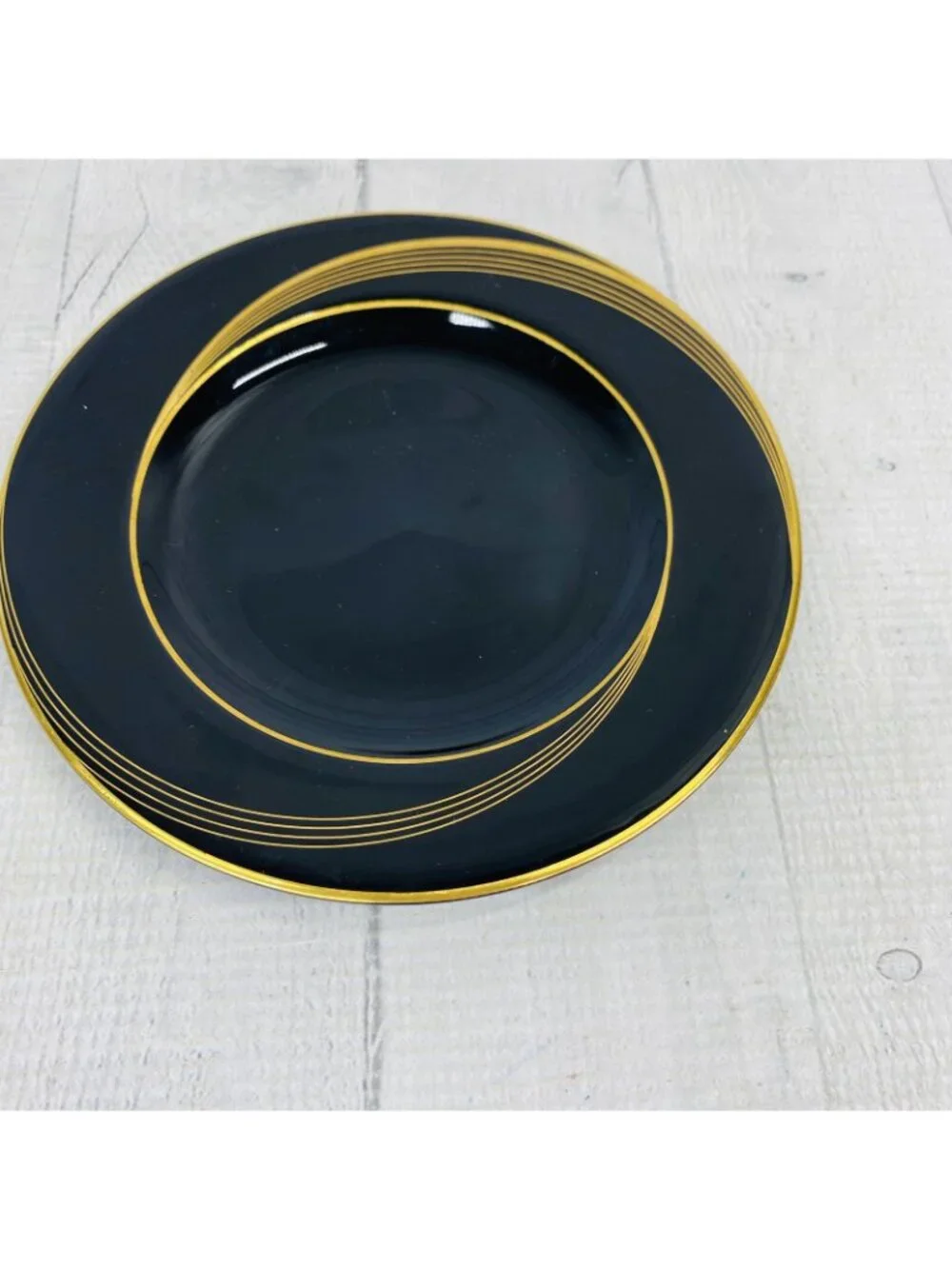 Nikko CITY LIGHTS Bone China Black Body Gold Swirl Inner Bread Side Plate Set 5